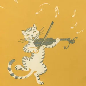 American 20th Century Print of Dancing Cat Playing a Violin American 20th Century Print of Dancing Cat Playing a Violin