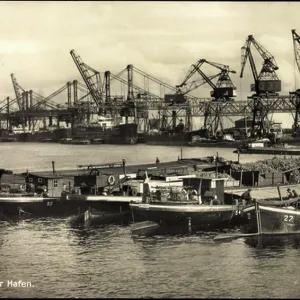 Emden Harbour Print featuring Cranes and Ships Emden Harbour Print featuring Cranes and Ships