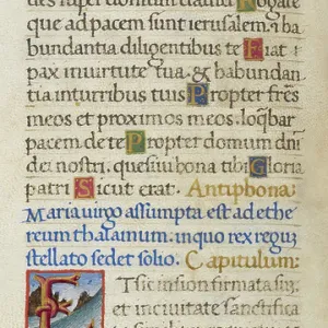 Print of a Text page with initial E from the Mirandola Hours Print of a Text page with initial E from the Mirandola Hours