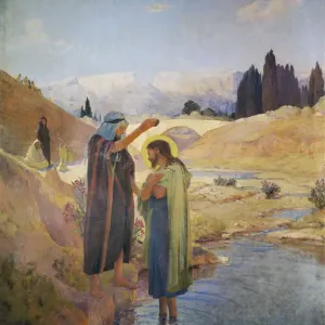 Print of John the Baptist baptizing Jesus Christ in a fresco Print of John the Baptist baptizing Jesus Christ in a fresco