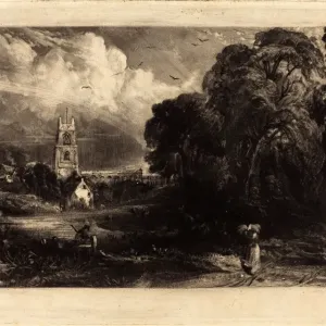Mezzotint Print of Stoke-by-Neyland Landscape Mezzotint Print of Stoke-by-Neyland Landscape