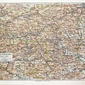 Carte de la Steiermark, Autriche, 1899. Carte de la Steiermark, Autriche, 1899.