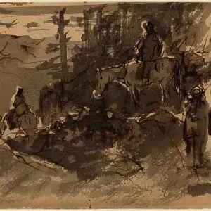 Wiliam Keith in den Sierra Nevada mit einer Packwagenkolonne als Amerikaner von W.Keith (1828-1904) Holz und Braun Wiliam Keith in den Sierra Nevada mit einer Packwagenkolonne als Amerikaner von W.Keith (1828-1904) Holz und Braun