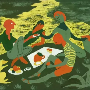 Picnic, c1950. Original Print by Shirley Markham Picnic, c1950. Original Print by Shirley Markham