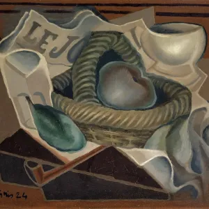 Print of a still life with a wicker basket Print of a still life with a wicker basket