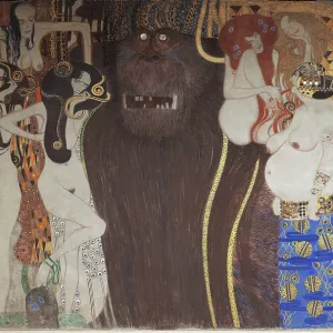 The Beethoven Frieze Print, Panel 5, depicts a scene of hostile forces The Beethoven Frieze Print, Panel 5, depicts a scene of hostile forces