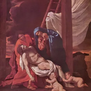 Print of Nicolas Poussin's Descent from the Cross, 1630 Print of Nicolas Poussin's Descent from the Cross, 1630