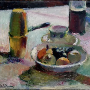 Fruit and Coffeepot Print, 1898 Watercolor on Paper