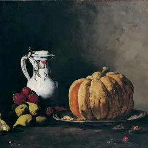 Natura Morta con Zucca, Prugne, Ciliegie, Fichi e Olla, ca 1860. Autore: Ribot, Theodule Augustin (1823-1891). Natura Morta con Zucca, Prugne, Ciliegie, Fichi e Olla, ca 1860. Autore: Ribot, Theodule Augustin (1823-1891).