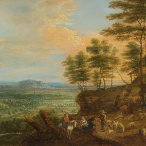 Landscape Print with Cattle and Distant View Landscape Print with Cattle and Distant View