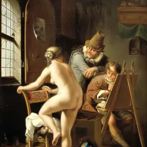 Print of a painter and his female model Print of a painter and his female model
