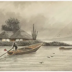 Flusslandschaft mit zwei Häuschen aus den 1840er Jahren. Schöpfer: Aivazovsky, Ivan Konstantinowitsch (1817-1900) Flusslandschaft mit zwei Häuschen aus den 1840er Jahren. Schöpfer: Aivazovsky, Ivan Konstantinowitsch (1817-1900)