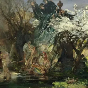 The Shower Print, a watercolour depiction of two women bathing