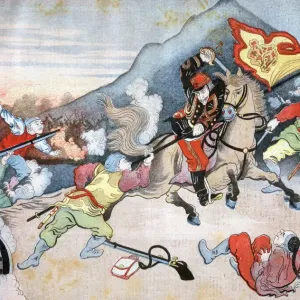 Henri Meyer's 1894 Print of a Japanese Officer Taking the Chinese Flag Henri Meyer's 1894 Print of a Japanese Officer Taking the Chinese Flag
