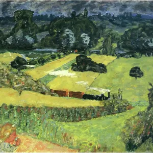 Train and Bardes Print, 1909 Landscape with Goods Train Train and Bardes Print, 1909 Landscape with Goods Train