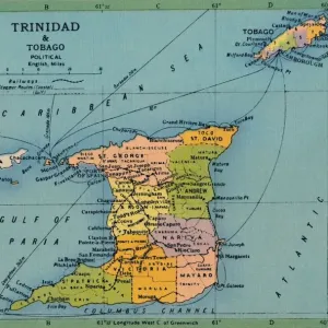 Trinidad & Tobago Map Print, c1940s Trinidad & Tobago Map Print, c1940s