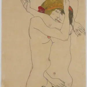 Egon Schiele Print: Two Women Embracing, 1913 Egon Schiele Print: Two Women Embracing, 1913