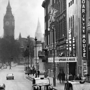 Print of London's Whitehall Theatre with Big Ben in the background, 1967 Print of London's Whitehall Theatre with Big Ben in the background, 1967