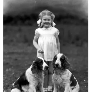 Fall Print: Young Girl with Two Welsh Springer Spaniels