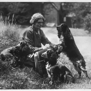 Fall Print of a Woman with Cocker Spaniels