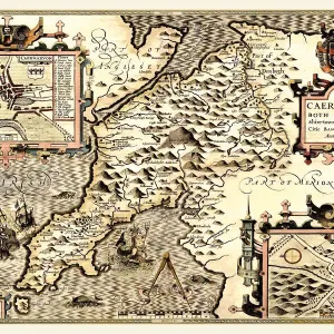 Caernarvonshire Old County Map Print 1611 Caernarvonshire Old County Map Print 1611