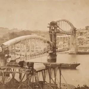 Print of the Royal Albert Bridge under construction, 1858