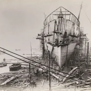 Print of the SS Great Eastern under construction, circa 1856