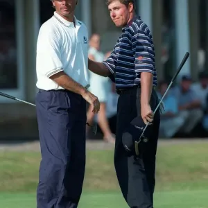 Justin Leonard and Fred Couples at the British Open Royal Troon Print 1997 Justin Leonard and Fred Couples at the British Open Royal Troon Print 1997