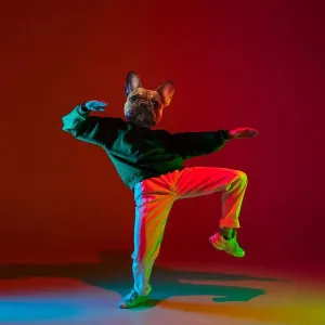 Hip Hop Dancer Headed Dog's Head Print in Neon Light Hip Hop Dancer Headed Dog's Head Print in Neon Light