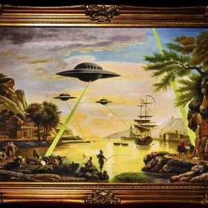Banksy - UFO, conflicto entre era moderna y época histórica.