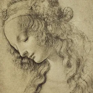 Study for the head of Magdalene, drawing, Leonardo da Vinci, Cabinet of Drawings and Prints, Uffizi Gallery, Florence