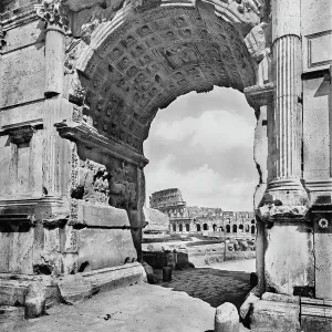 Detail of the barrel-vault of the Arch of Tito, across from which the Colusseum is visible. Roman Forum, Rome Detail of the barrel-vault of the Arch of Tito, across from which the Colusseum is visible. Roman Forum, Rome