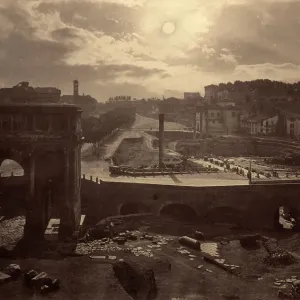 View of the Roman Forum (Imperial Forums) in moonlight, Rome View of the Roman Forum (Imperial Forums) in moonlight, Rome