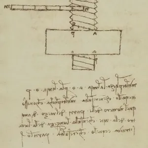Study on the threading of screws, writings from the Codex Forster III, c.82r, by Leonardo da Vinci, housed in the Victoria and Albert Museum, London Study on the threading of screws, writings from the Codex Forster III, c.82r, by Leonardo da Vinci, housed in the Victoria and Albert Museum, London
