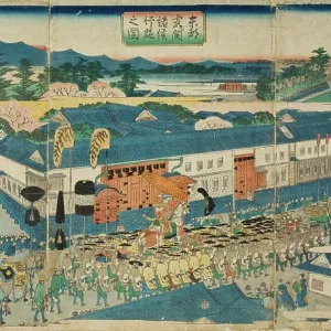 Daimyo Procession Print, a triptych color woodblock print Daimyo Procession Print, a triptych color woodblock print
