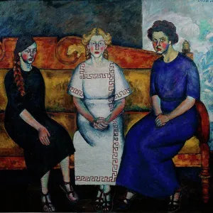 Three Sisters on the Couch Print Oil on canvas 1911 Russia Three Sisters on the Couch Print Oil on canvas 1911 Russia