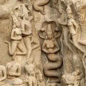 Mahabalipuram Bas Reliefs Print - Arjuna's Penance Mahabalipuram Bas Reliefs Print - Arjuna's Penance