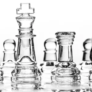 Glass Chess Pieces Print: Bishop, King, Rook and Knight Glass Chess Pieces Print: Bishop, King, Rook and Knight