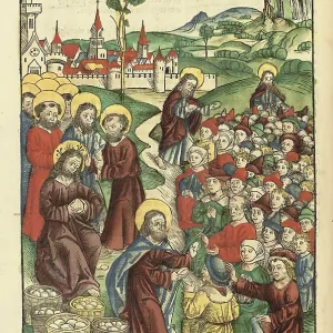 Woodcut Print of The Bread Wonder, 1491 Woodcut Print of The Bread Wonder, 1491