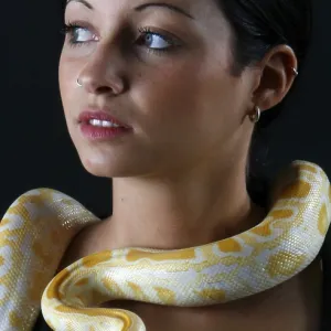 Albino Woman with Indian Python Print Albino Woman with Indian Python Print