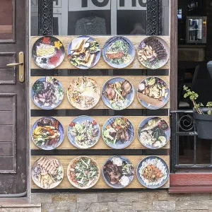 Decorative Menu Print in Novi Sad Pedestrian Zone, Serbia Decorative Menu Print in Novi Sad Pedestrian Zone, Serbia