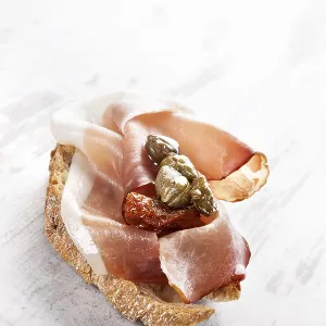 Rustic Tapas Print: Ciabatta with Prosciutto and Capers Rustic Tapas Print: Ciabatta with Prosciutto and Capers
