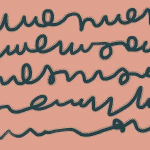 Salmon Pink Abstract Print with Dark Scribbles