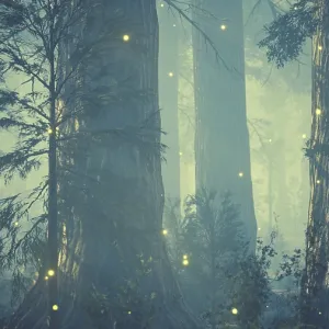 Fantasy Firefly Lights Print - Magical Forest Scene Fantasy Firefly Lights Print - Magical Forest Scene