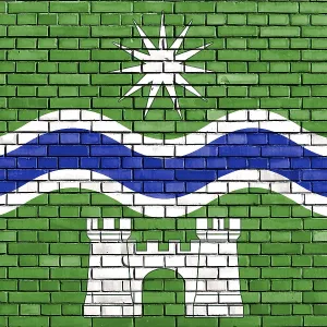 Flag of Denny and Dunipace Print on Brick Wall Flag of Denny and Dunipace Print on Brick Wall