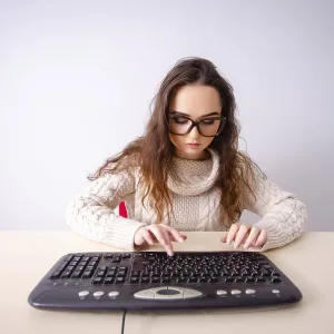 Funny Nerd Girl Working on Computer Print Funny Nerd Girl Working on Computer Print