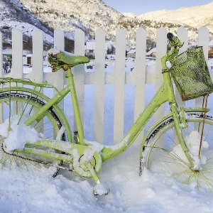 Green Bicycle in the Snow Print, Lodingen Norway Green Bicycle in the Snow Print, Lodingen Norway