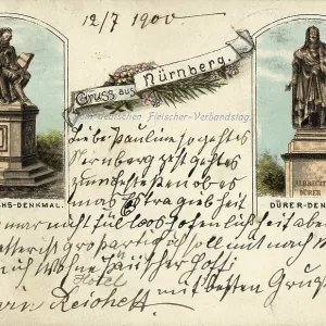Historical Monuments in Nuremberg Print, circa 1910 Historical Monuments in Nuremberg Print, circa 1910