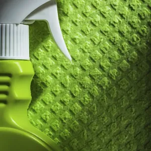 Kitchen Sprayer Print on Green Washcloth Top View Kitchen Sprayer Print on Green Washcloth Top View