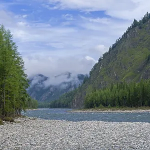 Low Clouds in Siberian Gorge River Oka Print